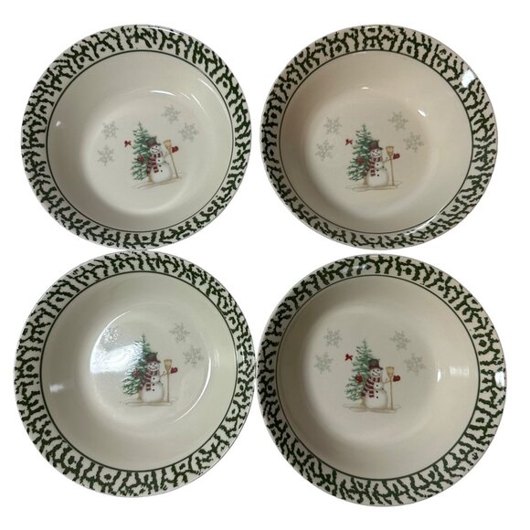 None Other - Vintage Christmas Set of Four "We Can Build A Snowman" Bowls Stoneware 80's 90's